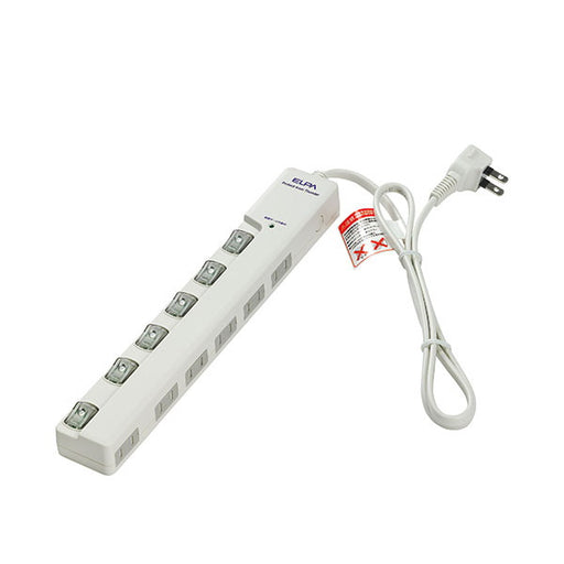 耐雷サージ　LEDランプ　スイッチ付タップ　横差し　6個口　ホワイト 1ｍ