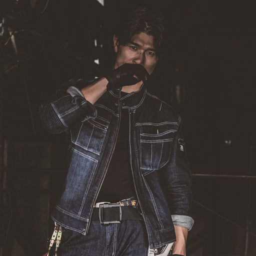 寅壱 8930-554 デニム蛇腹ライダースジャケット 着用画