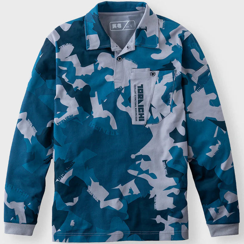 寅壱 5992-614 迷彩柄長袖ポロシャツ SPEEDRY® 天竺ニット 吸汗 消臭 形状安定襟