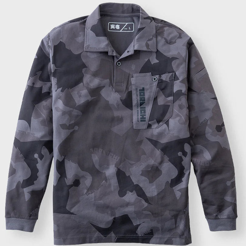 寅壱 5992-614 迷彩柄長袖ポロシャツ SPEEDRY® 天竺ニット 吸汗 消臭 形状安定襟